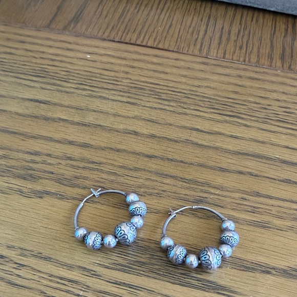 Brighton Silver Hoop Earrings with Bead Design - Picture 2 of 2